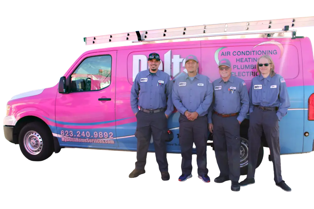 Delta Home Services technicians with service vans